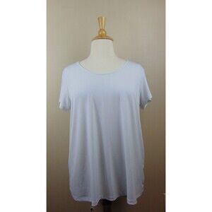 Susan Graver Liquid Knit Button Back Short-Sleeve Top Women's 1x White Stretch